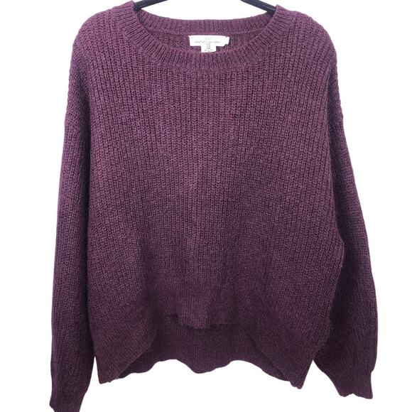 L.O.G.G. Mohair Ribbed High Low Cropped Drop Shoulder Burgundy Chunky Sweater M - Picture 1 of 10